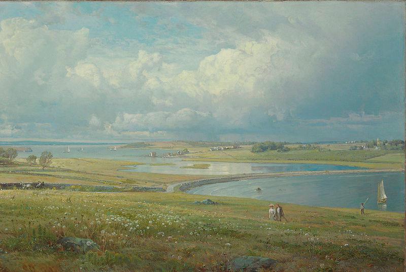 William Trost Richards Mackerel Cove, Jamestown, Rhode Island, oil on canvas painting by William Trost Richards, laid down on masonite oil painting picture